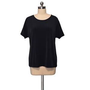 IMAN Black Short Sleeve Stretchy Shirt Top Large